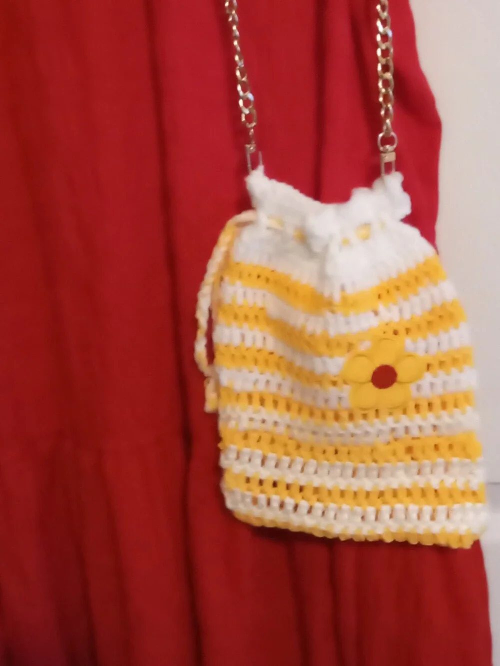 Crocheted Yellow & White Flower Cross Body Shoulder Bag